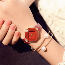 Relojes de mujer gema geometría cuero cristal de cuarzo reloj de pulsera de moda reloj regalos de las señoras reloj Relogio femenino 5 color 2024 - compra barato