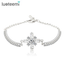 LUOTEEMI Jewelry New Charming White Gold-Color Glittering CZ Cross Bracelet for Women Valentine's Gift Factory Price 2024 - buy cheap