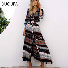 DUOUPA 2020 new Bohemian printing long dress women maxi long dress floral print retro hippie chic brand clothing boho dress 2024 - buy cheap