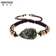 Shinygem pulseira de pedra natural 2020, trança clássica verde escura artesanal ajustável de corda marrom, boêmia com pedra para mulheres 2024 - compre barato