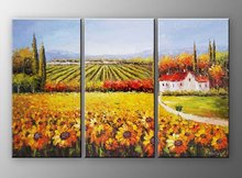 Girasol dorado hecho a mano para otoño, 100% Pintura al óleo de decoración para el hogar, lienzo de pared de paisaje abstracto, 3 unidades por juego, sin marco 2024 - compra barato