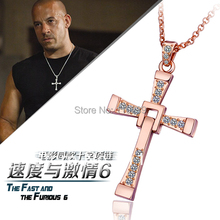 KN704 2013 Item The Fast and the Furious Dominic Toretto VinDiesel  Gold Rhinestone Cross Pendant Necklaces Men Gift Jewelry 2024 - buy cheap