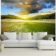 The custom 3D murals, Sunrises and sunsets Grasslands Scenery Nature wallpapers , living room sofa TV wall bedroom wall paper 2024 - buy cheap