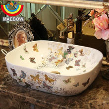 Porcelana artesanal de cerámica artística, lavabo de baño Rectangular 2024 - compra barato