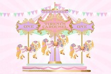 Custom Carousel Birthday Flag Pink photo studio background  High quality Computer print party backdrop 2024 - buy cheap