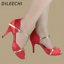 DILEECHI-zapatos de baile latino para mujer, calzado de satén rojo cuadrado, zapatos de baile de salón, tacones altos de 8,5 cm 2024 - compra barato