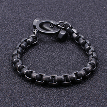 44g nuevo 8,5 pulgadas 8mm vintage negro Acero inoxidable enorme cuadrado rolo pulsera de cadena con caja brazalete fresco para hombres para regalos 2024 - compra barato