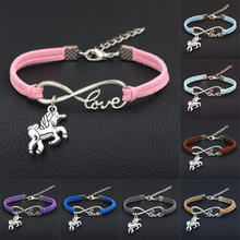 Pequeños colgantes de unicornio para mujer, pulseras de cuero de amor infinito hechas a mano, de Color plateado antiguo, regalo 2024 - compra barato