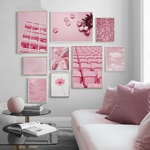 Carteles de flores de serie rosa, arte de pared de arquitectura, impresiones en lienzo creativas minimalistas modernas, pinturas, decoración del hogar, imágenes modulares 2024 - compra barato