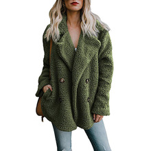 Jessie Vinson Plus Size Double Breasted Turn-down Collar Fleece Coat Women Faux Fur Jacket Coat Winter Warm Cardigan Outwear 2024 - buy cheap