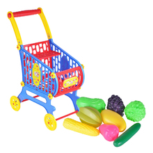 Cesta de plástico para supermercado, carrito de compras con comida, juguete de juego de simulación de rol para niños pequeños, regalo de cumpleaños para niños de lujo-48x27x53cm 2024 - compra barato