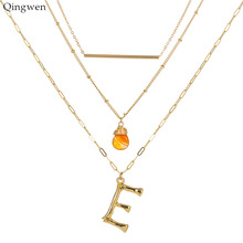 Qingwen New Style Multilayer Letter Necklace A-Z Fashion Pearl Zircon Natural Stone Pendant Personality Chain Jewelry CE0994/w 2024 - buy cheap