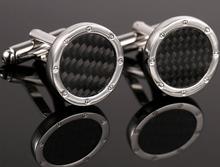 Round Carbon Fiber Cufflinks Cuff LInks Copper Made Shirt Cuff Button Suit Stud Men's Fashion Jewelry Accessory Gift 10pair/lot 2024 - buy cheap