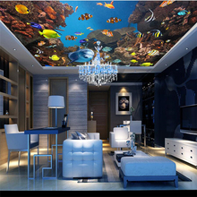 Beibehang-papel tapiz personalizado, mural de techo 3D grande, peces del mundo submarino, grupo de criatura, mural para techos, mural de techo zenith 2024 - compra barato
