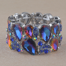 Brazalete de Cristal AB azul para mujer y hombre, pulsera de hilo elástico, joyería de mano con diamantes de imitación, diseño de hojas, accesorios para espectáculo de fiesta 2024 - compra barato