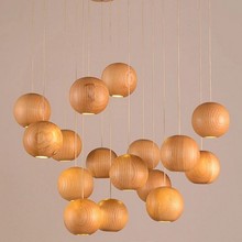 Nordic Wood Art Round Ball Droplight Modern LED Pendant Light Fixtures For Dining Room Bar Hanging Lamp Indoor Lighting 2024 - buy cheap