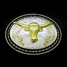 Longhorn Bull Horse Shoe Cowboy Cowgirl Western Belt Buckle Silver With Gold Suitable 4cm Width Belt 2024 - buy cheap