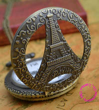 wholesale price good quality girl lady woman new vintage classic bronze Eiffel Tower pocket watch necklace chain hour 2024 - buy cheap