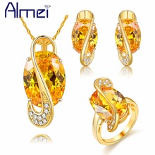 Almei-Conjuntos de joyas de cristal amarillo grande para mujer, collar de circonia de boda, pendientes, anillo, piedras, regalo Y182 2024 - compra barato