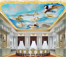 Papel de parede 3d com teto suspenso, murais de cima pintura de ocidental europeu azul céu, anjo, foto 2024 - compre barato