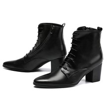 Botas masculinas de couro macio e preto, sapatos de cowboy, saltos altos de 6.8cm, com cadarço, botas masculinas 46 2024 - compre barato