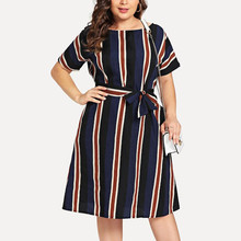 Elbise Chiffon Striped Sashes O-Neck Short Sleeve Plus Size Loose Dress Women Fashion Summer Vestidos Ropa Mujer Female Party C 2024 - buy cheap