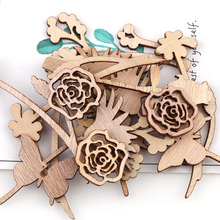 Mixed Styles Beautiful Flowers Rose DIY Wooden Chips Decorative Embellishments Crafts Scrapbook Hand-made Graffiti Buttons 30Pcs 2024 - buy cheap