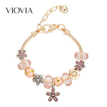 VIOVIA-pulsera y brazaletes con colgante de flor rosa para mujer, joyería Diy, apta para fiesta, B18005 2024 - compra barato