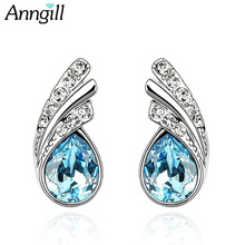 ANNGILL Noble Romantic Dark Blue Crystals from Swarovski Jewelry Luxury Wedding Stud Earrings For Women Party Gift Wholesale 2024 - buy cheap