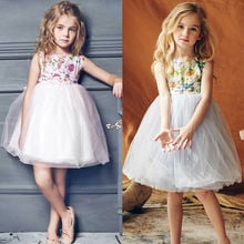 Summer Baby Girl Princess Dress Kid Party Wedding Lace Tulle Tutu Sleeveless Floral Printed Stitching Dress 1-5Y 2024 - buy cheap