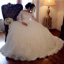 Ball Gown Wedding Dresses 2022 Vintage Long Sleeves Lace Appliques Sequins Puffy Arabic Dubai Formal Church Bridal wedding Gowns 2024 - buy cheap