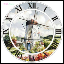 Полноразмерная/круглая Алмазная 5D картина «часы с ветряной мельницей», вышивка крестиком, мозаика, домашний декор, NEW1093 2024 - купить недорого