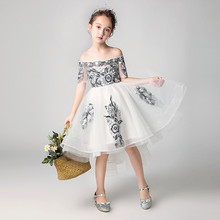 Summer Kids Girls Model Show Evening Party Front Short Back Long Tail Dress Children Toddler Princess Lace Flowers Tulle Dress 2024 - buy cheap