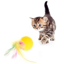 Cat Teaser Golf Ball Feather Colorful Toys Squeaky Chew Play Intelligent Interactive Funny Pet Dog Puppy Kitten Supplies 2024 - buy cheap