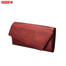 New Retro Simple Women Clutch Bag Manual Vertical Long Wallets Toe Cap Genuine Leather Personality Female Card Holder Wallet 2024 - buy cheap