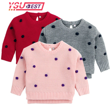 Dot Crochet Sweater For Girls Newborn Baby Boys Knit Pullovers Spring Outerwear Children Knitwear Tops Long Sleeve Jumpers Grey 2024 - buy cheap