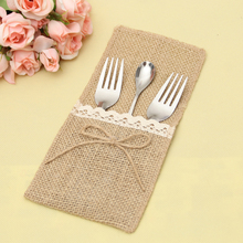 50pcs Burlap Lace Cutlery Pouch Wedding Tableware Party Christmas Decoration Holder Bag Hessian Rustic Jute 2024 - buy cheap