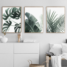 Lienzo impreso para pared, pintura de hojas grandes y verdes, carteles nórdicos e impresiones, imágenes de pared de plantas tropicales para sala de estar 2024 - compra barato