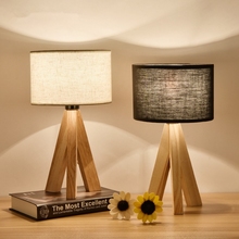 Luminária led de madeira, abajur com tecido, luzes de cabeceira, lâmpada moderna para leitura e27 110v 220v 2024 - compre barato