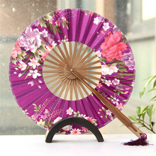 50pcs Free Shipping Flower Pattern Round Windmill Bamboo Hand Pocket Fan Personalized Wedding Guests Gifts 2024 - buy cheap