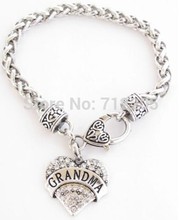 fashion rhodium plated  GRANDMA  antique silver Lobster Claw Bracelet Crystal Heart  family Jewelry 2024 - buy cheap