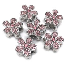 Free shipping 2017 new 20pcs 14mm pink rhinestone big hole alloy flower shape beads fit European bracelet DIY 2024 - buy cheap