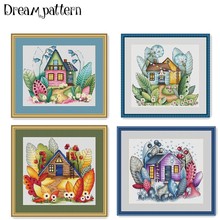 Magic house of 4 season cross stitch package spring summer 18ct 14ct 11ct cloth cotton thread embroidery DIY handmade needlework 2024 - buy cheap