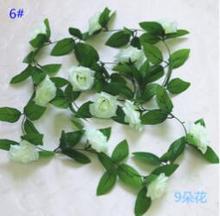 2.4M Artificial Rose Flower Vine Wedding Decorative Real Touch Silk Flowers With Green Leaves for Home Hanging Garland Decor 2024 - buy cheap