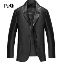 Jaqueta de couro de ovelha puro masculina, casaco casual com gola alta moda para outono e inverno 2018 2024 - compre barato