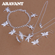 925 Silver Jewelry Set Dragonfly Necklace Chains Ring Bracelet Drop Earring For Women Wedding Jewelry 2024 - buy cheap