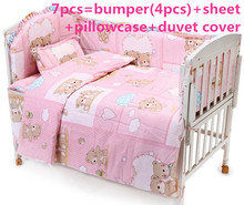 Promotion! 6PCS Pink Baby bedding set character bed around sheet Children bedding sets ,include (bumpers+sheet+pillowcase) 2024 - buy cheap