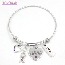 10PCS Stainless Steel Bracelet Adjustable Wire Bangle Hope Ribbon Love Heart Cancer Survivor Charm Bracelet Awareness Jewelry 2024 - buy cheap