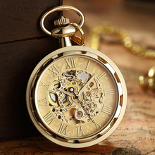 Роскошные Антикварные Золотые римские цифры циферблат механические ручные карманные часы модные уникальные часы для мужчин и женщин брелок цепь 2024 - купить недорого