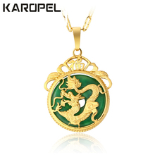 Karopel Laboratory Crystal Auspicious Dragon Pendant With Thin Chain Necklace Gold Color Jewelry Mascot Men Women Lucky Gifts 2024 - buy cheap